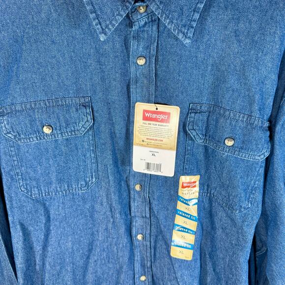 Wrangler 2 Men's XL NWT Blue & Gray 100% Cotton Relaxed Fit L/S Button Up Shirts - Picture 9 of 13
